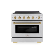 ZLINE - 36 in. Wide 5 Elements Autograph 5.2 cu. ft. Paramount Freestanding Induction Range in Satin Steel with Bronze Accents - Satin Stainless Steel
