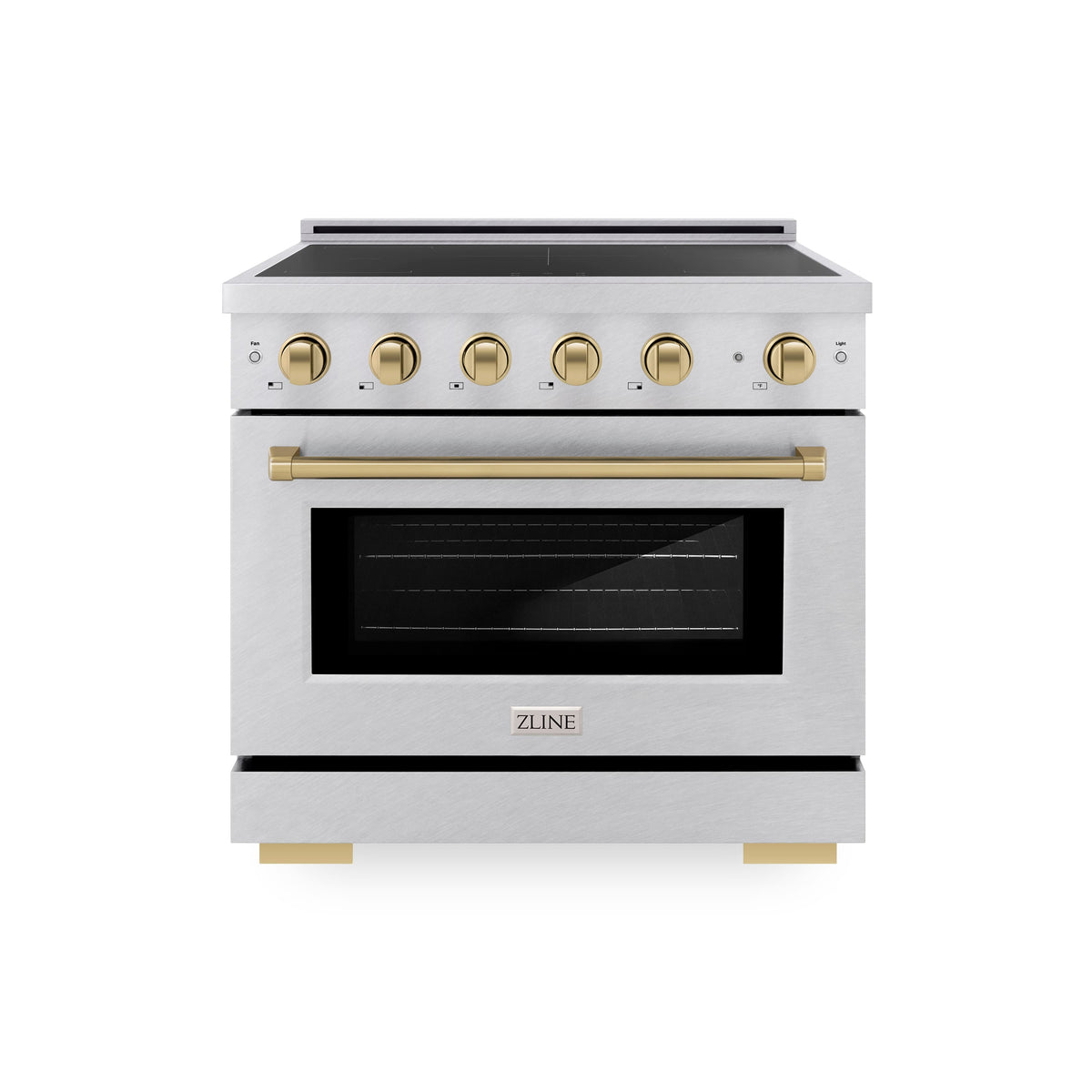 ZLINE - 36 in. Wide 5 Elements Autograph 5.2 cu. ft. Paramount Freestanding Induction Range in Satin Steel with Bronze Accents - Satin Stainless Steel