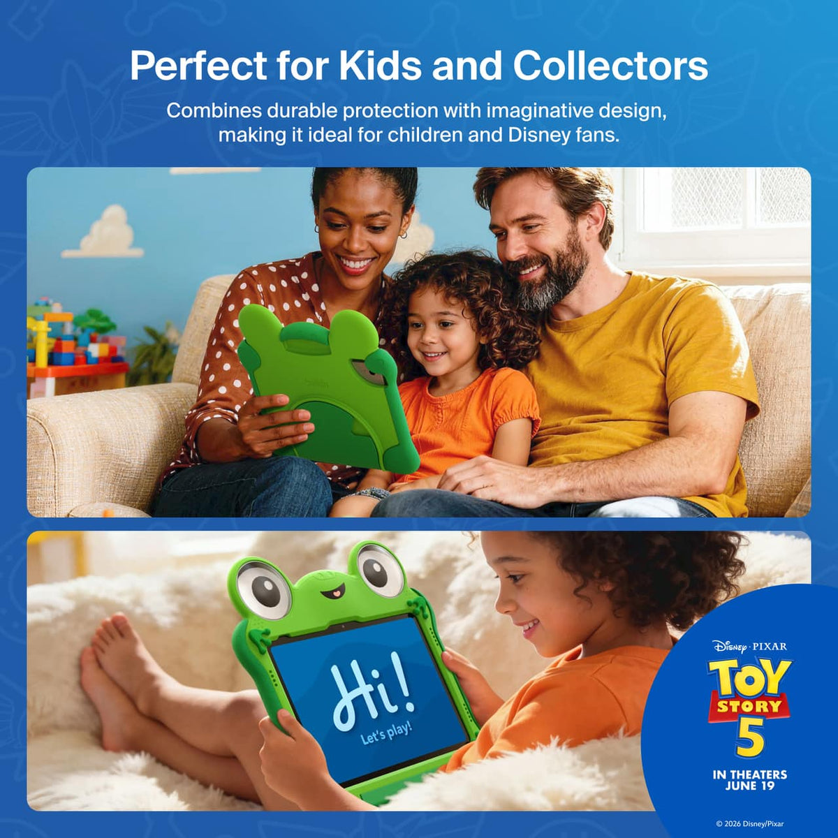 Belkin - Disney Toy Story 5 Lilypad Kids Case for iPad 10th Gen and 11th Gen – Durable Nontoxic Cover with Kickstand and Handle - Green
