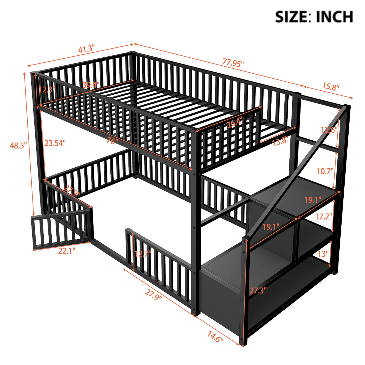 Litera con escalera de almacenamiento, diseño compacto