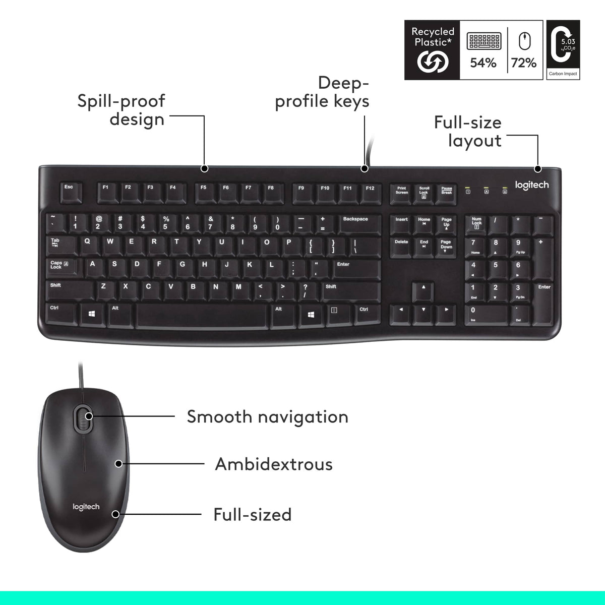 Logitech - MK120 Full-size Wired Membrane Keyboard and Mouse Bundle for PC with USB Plug-and-Play - Black
