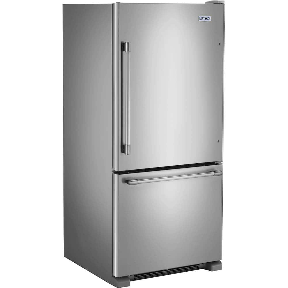 Maytag - 30 in. Wide 19 cu. ft. Bottom-Freezer Refrigerator with Humidity-Controlled FreshLock Crispers - Stainless Steel