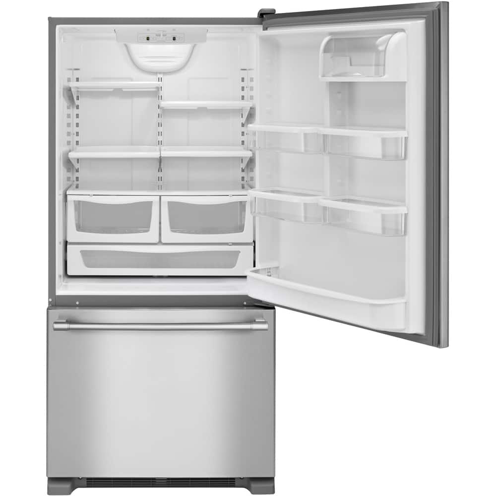 Maytag - 30 in. Wide 19 cu. ft. Bottom-Freezer Refrigerator with Humidity-Controlled FreshLock Crispers - Stainless Steel