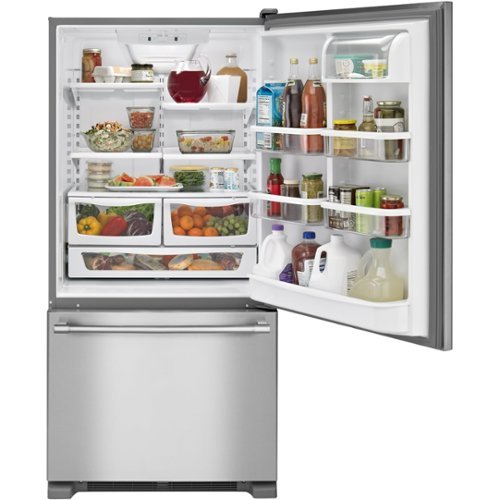 Maytag - 30 in. Wide 19 cu. ft. Bottom-Freezer Refrigerator with Humidity-Controlled FreshLock Crispers - Stainless Steel