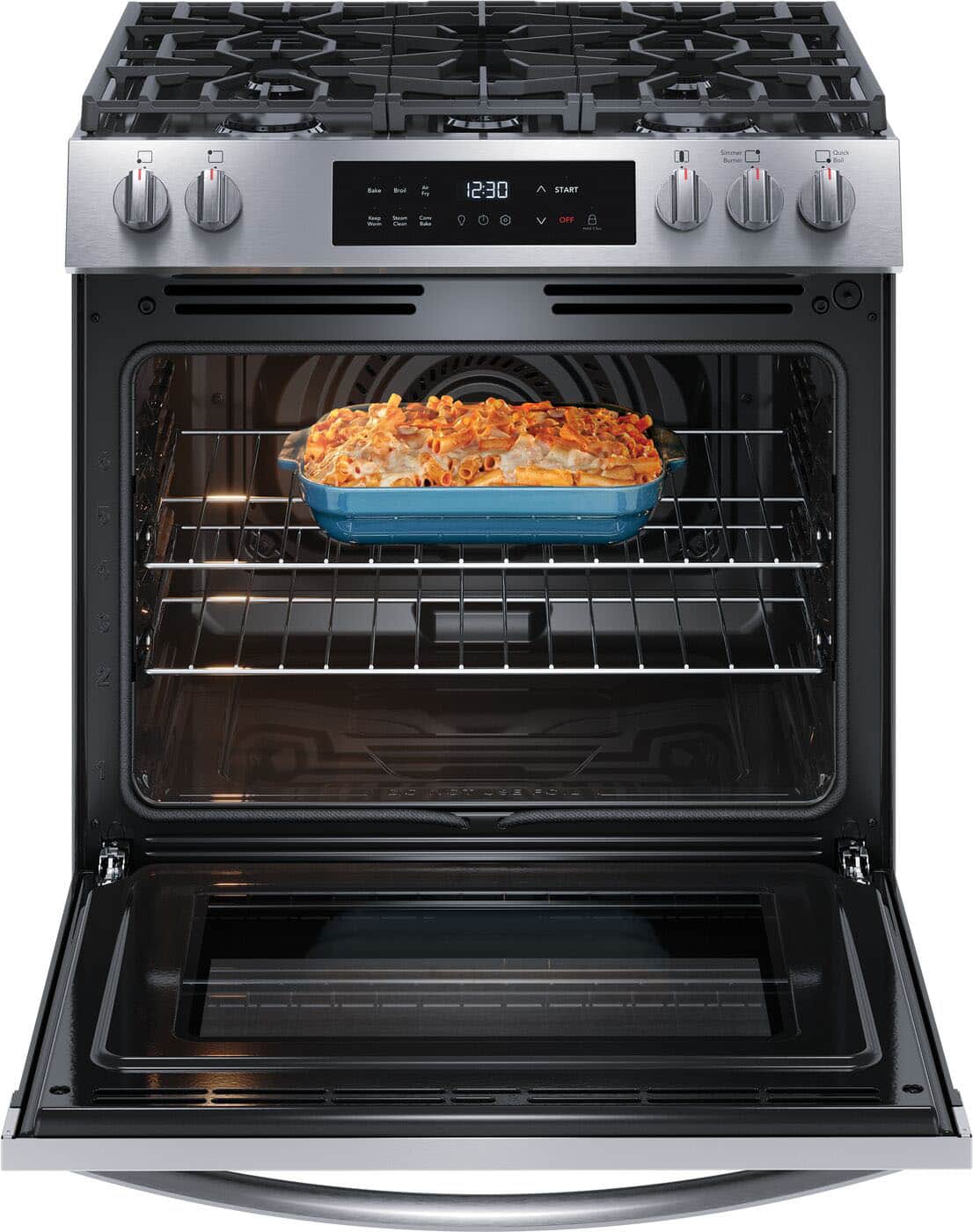 Frigidaire - 30 in. Wide 5 burners 5.1 Cu ft. Slide In Gas Range with Air Fry and 18K BTU Burner - Stainless Steel