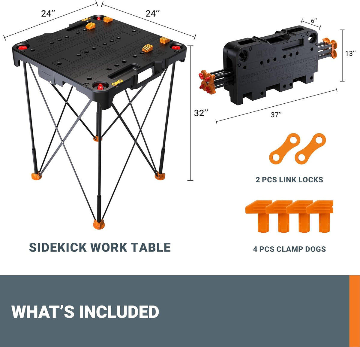 WORX - Sidekick Portable Work Table - Black