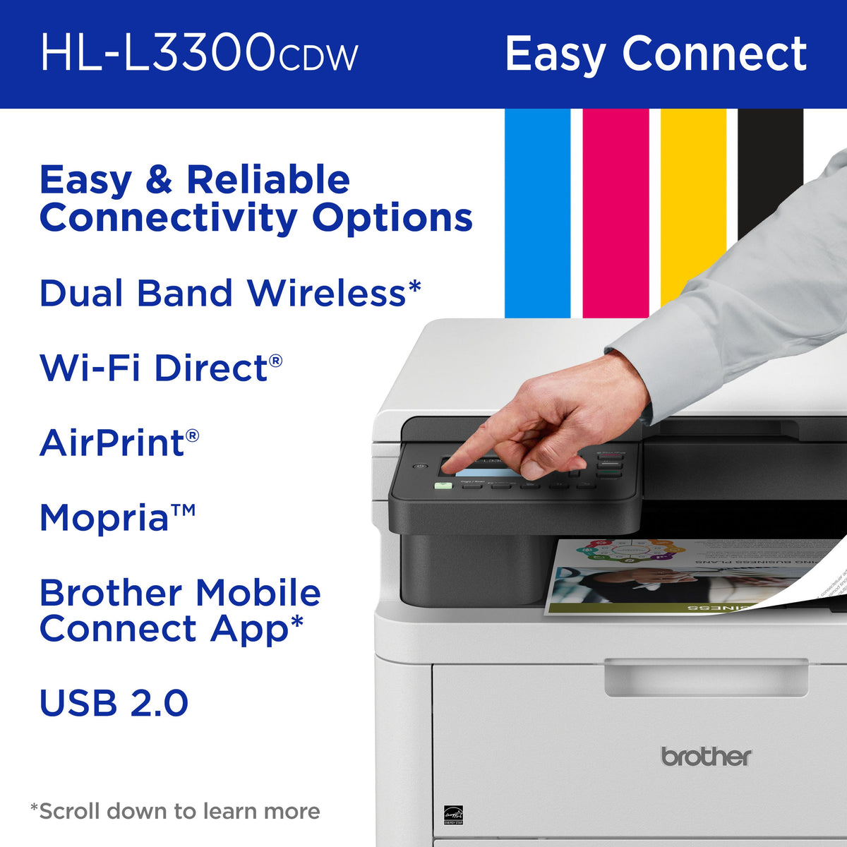 Brother - HL-L3300CDW Wireless Digital Color Printer with Laser Quality Output & Convenient Copy/Scanning, Great for Small Offices - White