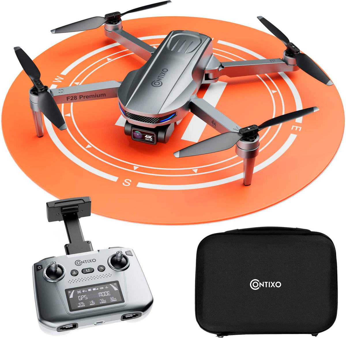 Contixo - F28 Stratus Max 4K GPS Drone with Intelligent Flight Modes, 26-Min Flight, Brushless Motors & Carrying Case - Gray