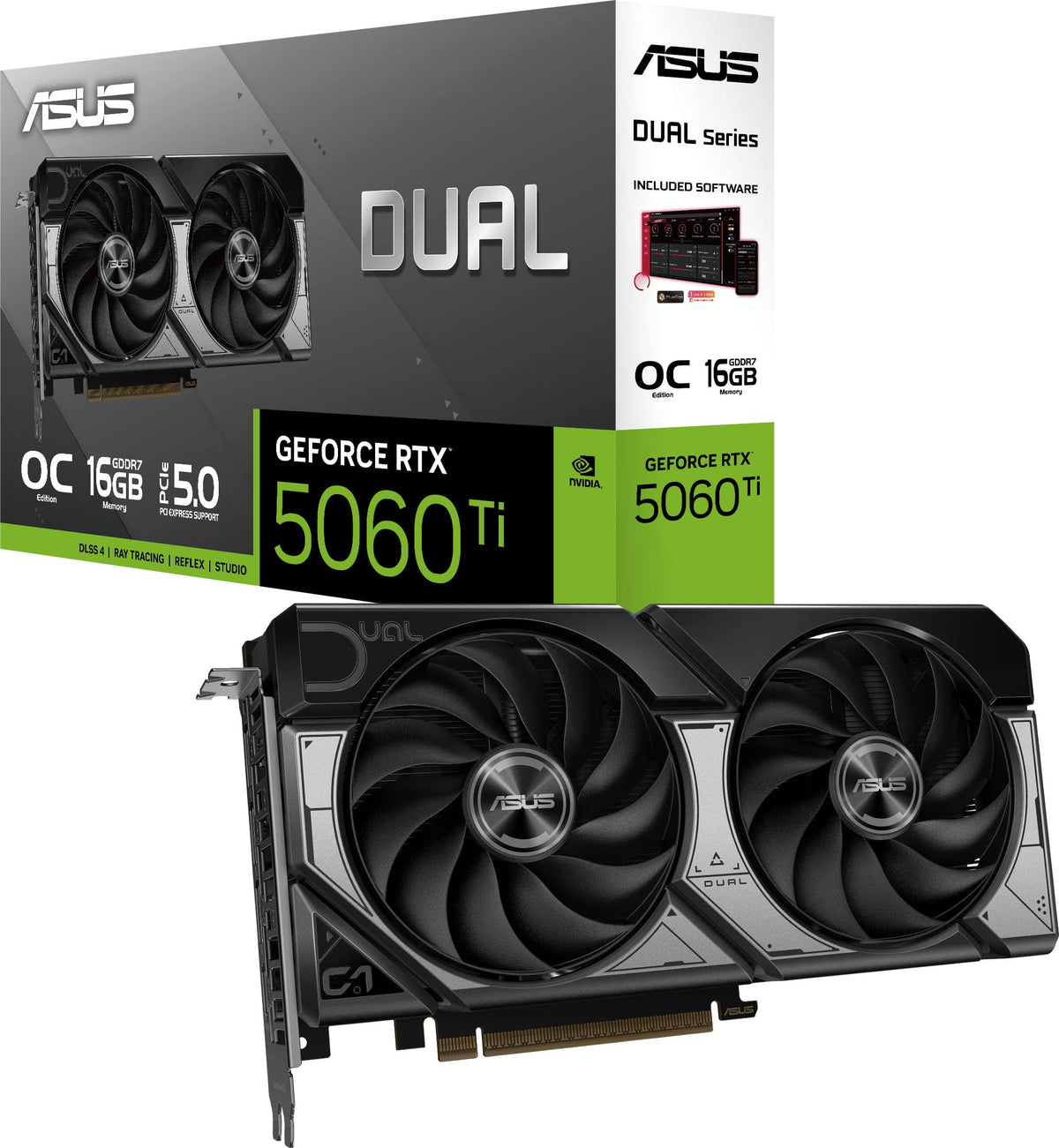 ASUS - DUAL NVIDIA GeForce RTX 5060 Ti OC Edition 16GB GDDR7 PCI Express 5.0 Graphics Card - Black