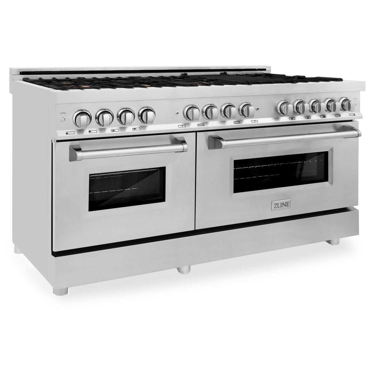 ZLINE - 60 in. Wide 8 Burner Legacy Dual Fuel Range w/ Gas Cooktop & 2 Electric Ovens  (RA-BR-60) - Stainless Steel Look