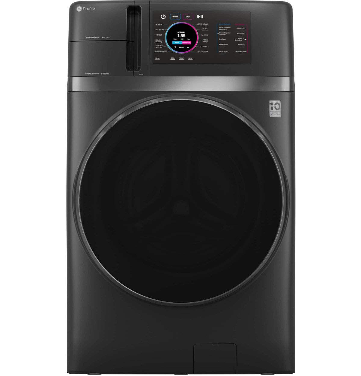 GE Profile - UltraFast 4.8 Cu. Ft. High-Efficiency Smart Front Load Washer and Electric Dryer Combo with Ventless Heat Pump - Carbon Graphite