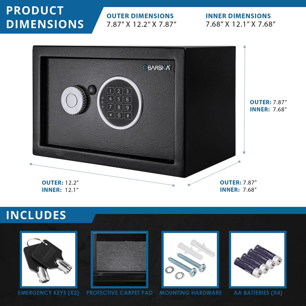 Barska - 0.41 Cu Ft Digital Keypad Security Safe-Compact Steel Lock Box with Deadbolts - Black