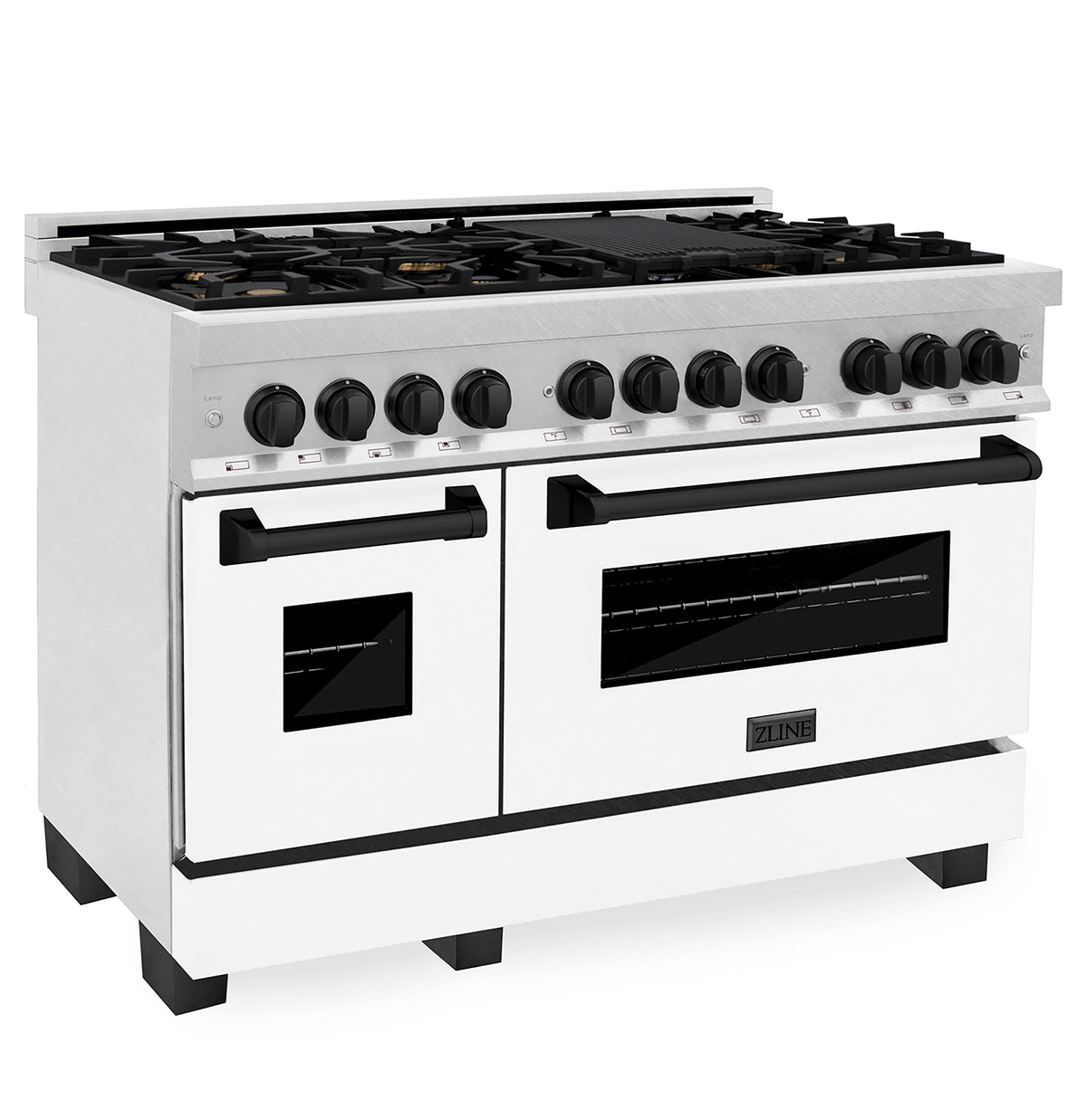 ZLINE - 48 in. Wide 8 Burner Autograph Legacy Dual Fuel Range in Satin Steel w/ White & Black Accents (RASZ-WM-48-MB) - Stainless Steel