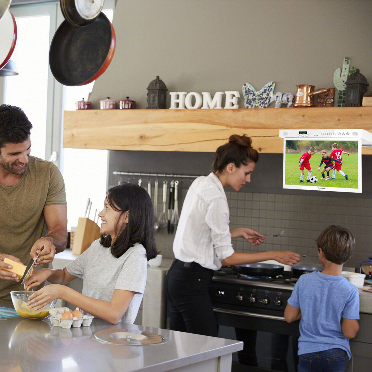 Sylvox - 15.6" Class Under Cabinet Smart Kitchen TV, 1080P HD Google TV, 360° Rotation & 90° Flip-Down Screen Space-Saving Design