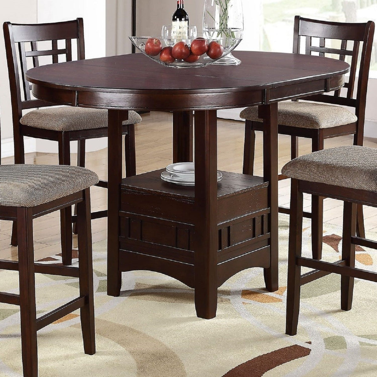 Mesa de comedor redonda a altura de mostrador solo con estantes - Mezcla marrón