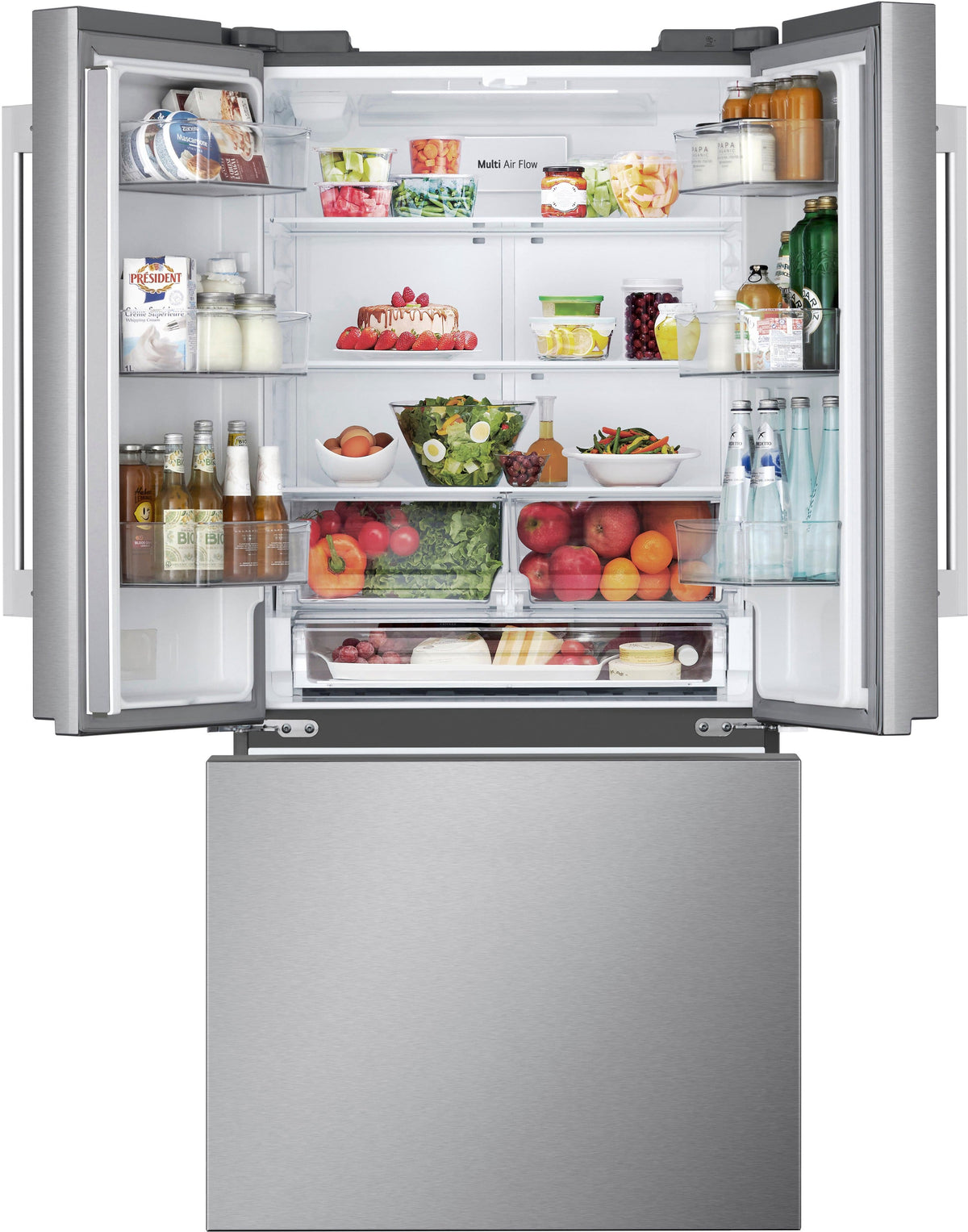LG - 33-in Wide Standard-Depth MAX 25.1 Cu. Ft. French Door Smart Refrigerator with Glide N' Serve Drawer - Stainless Steel