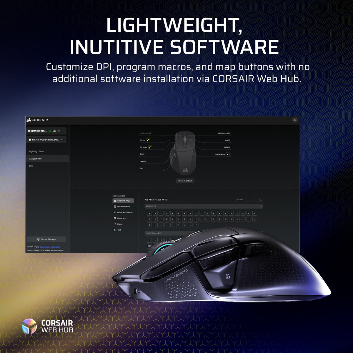 CORSAIR - NIGHTSWORD v2 WIRELESS SD Stream Deck Gaming Mouse - Wireless - Black