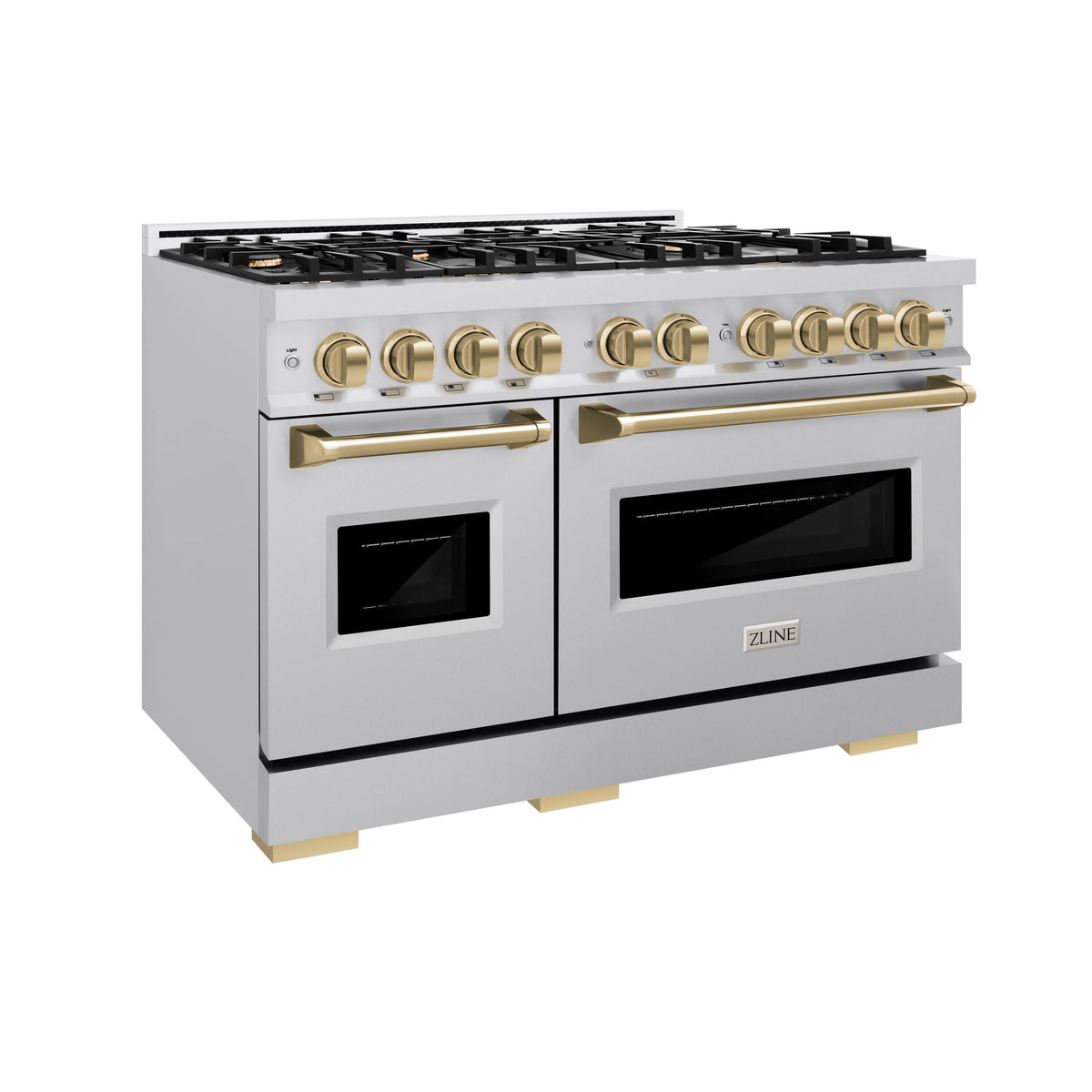 ZLINE - 48 in. Wide 8 Burner Autograph Classic Double Oven Dual Fuel Range w/ Champagne Bronze Accents (CDRZ-48-CB) - Stainless Steel