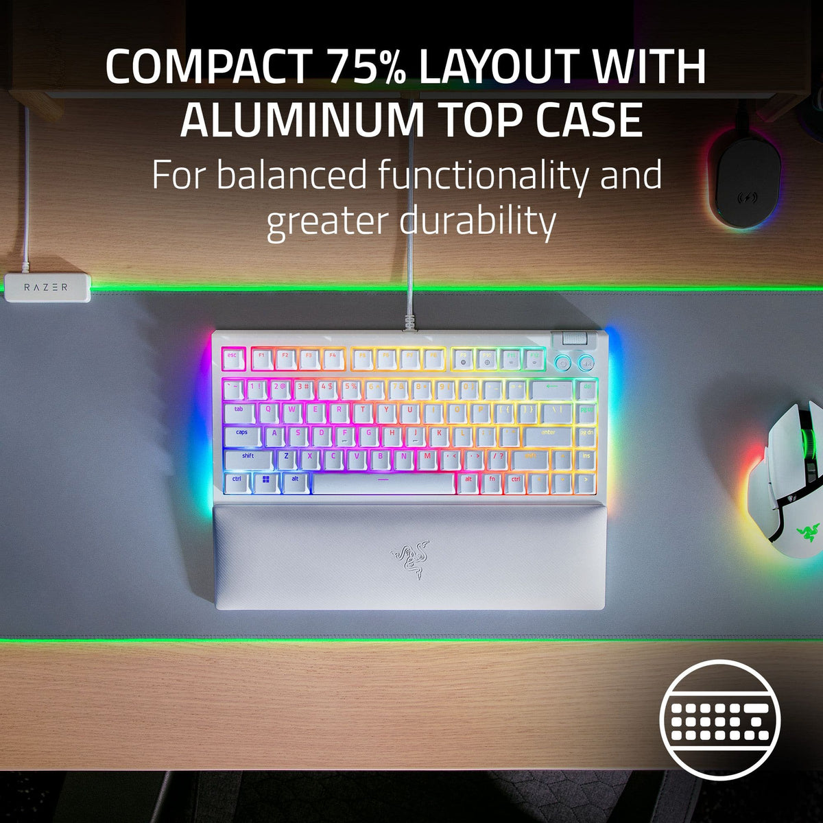 Razer - BlackWidow V4 75% Wired Mechanical Orange Switch Gaming Keyboard with Hot-Swappable Design - White