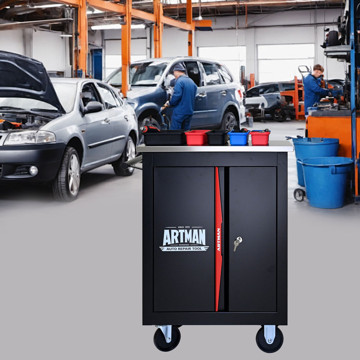 Double Door Clapboardl Multi Function Tool Cart - Black / Red