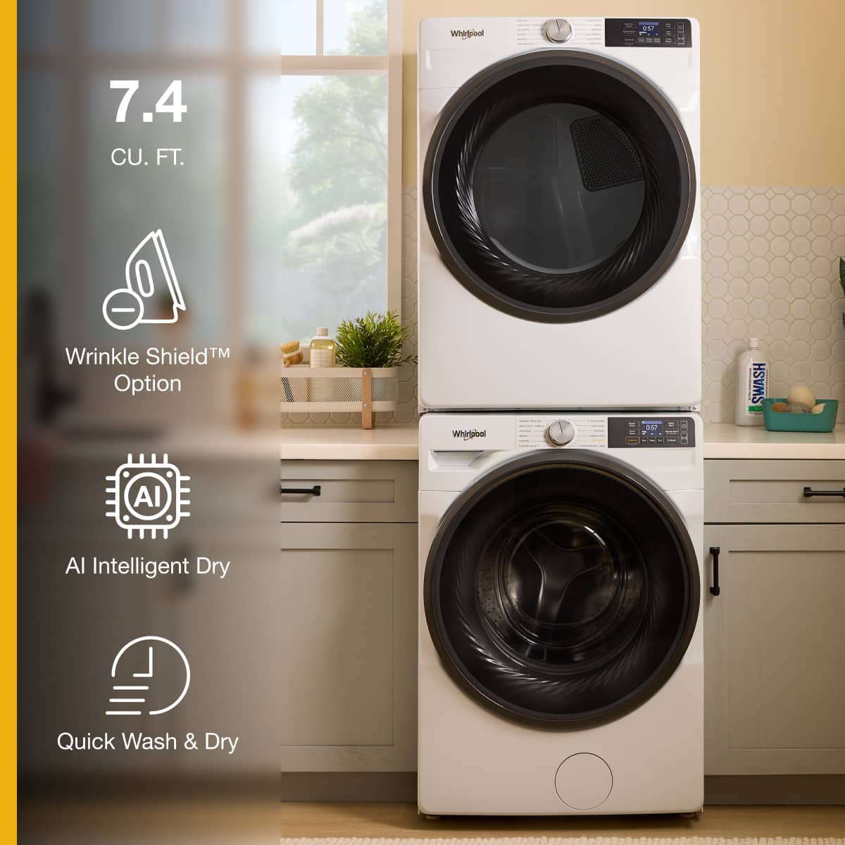 Whirlpool - 7.4 Cu. Ft. Stackable Smart Electric Dryer with Wrinkle Shield Option - White