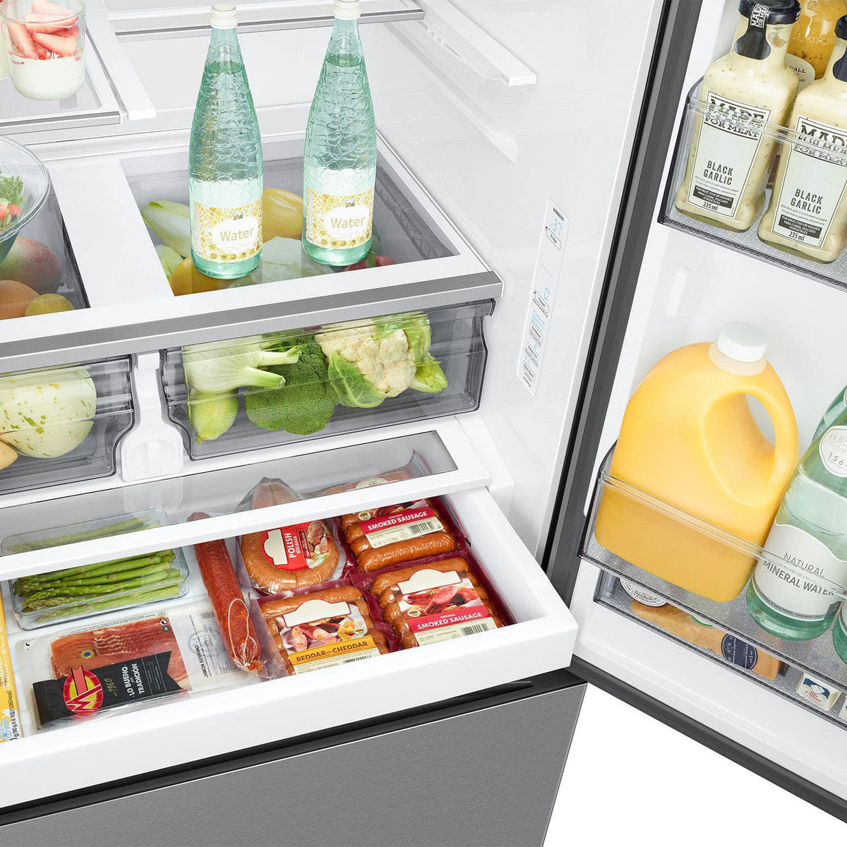 Samsung - 36 in. Wide Bespoke AI 31 cu. ft. Mega Capacity 3-Door French Door Refrigerator with External Water & Ice Dispenser - Stainless Steel