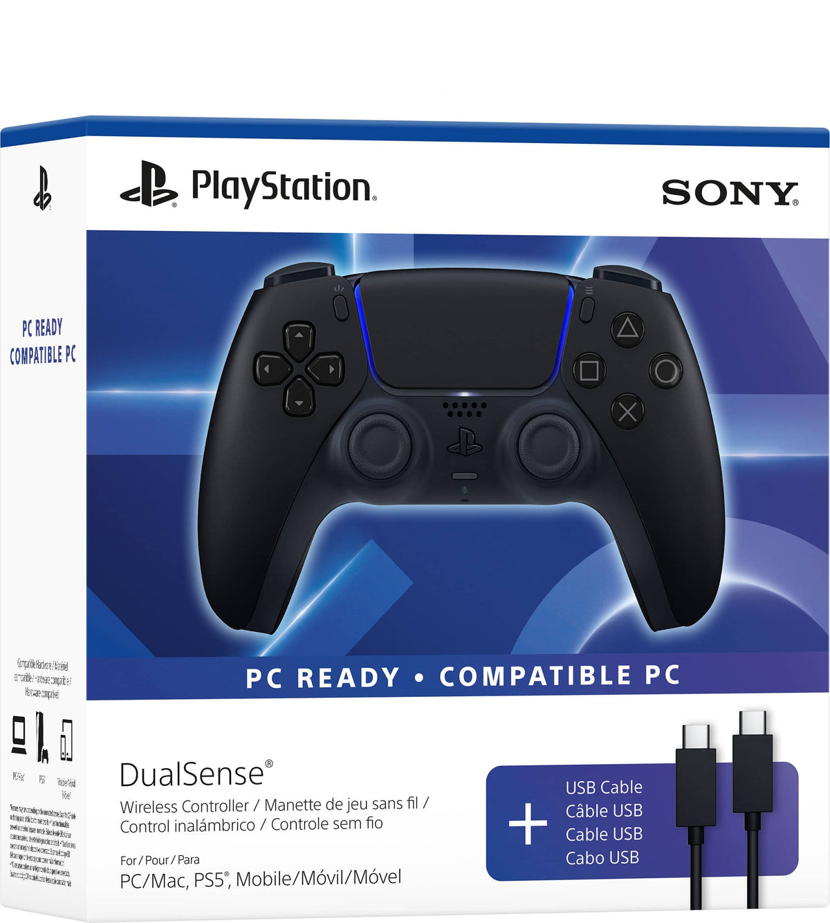 Sony Interactive Entertainment - DualSense Wireless Controller + USB Cable, PC Ready - Black