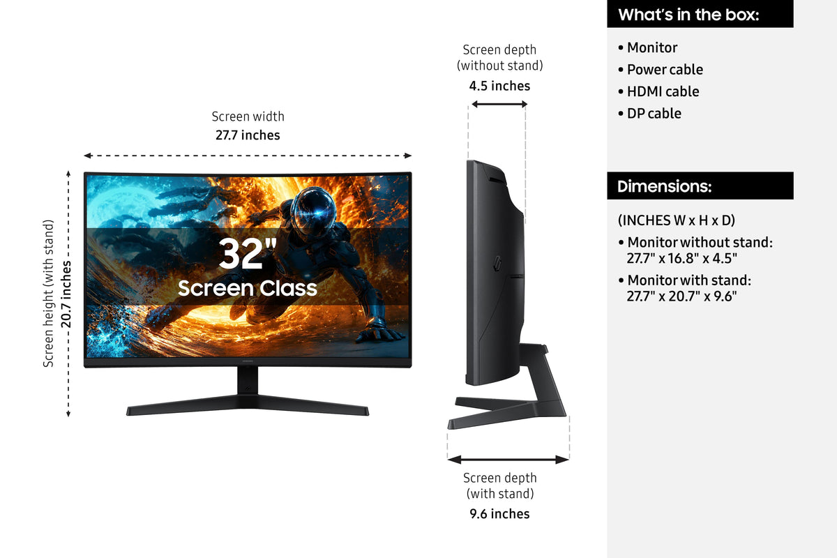 Samsung - 32" Odyssey G5 (G55H) QHD 180Hz 1ms AMD FreeSync 1000R Curved Gaming Monitor with HDR10 (DisplayPort, HDMI) - Black