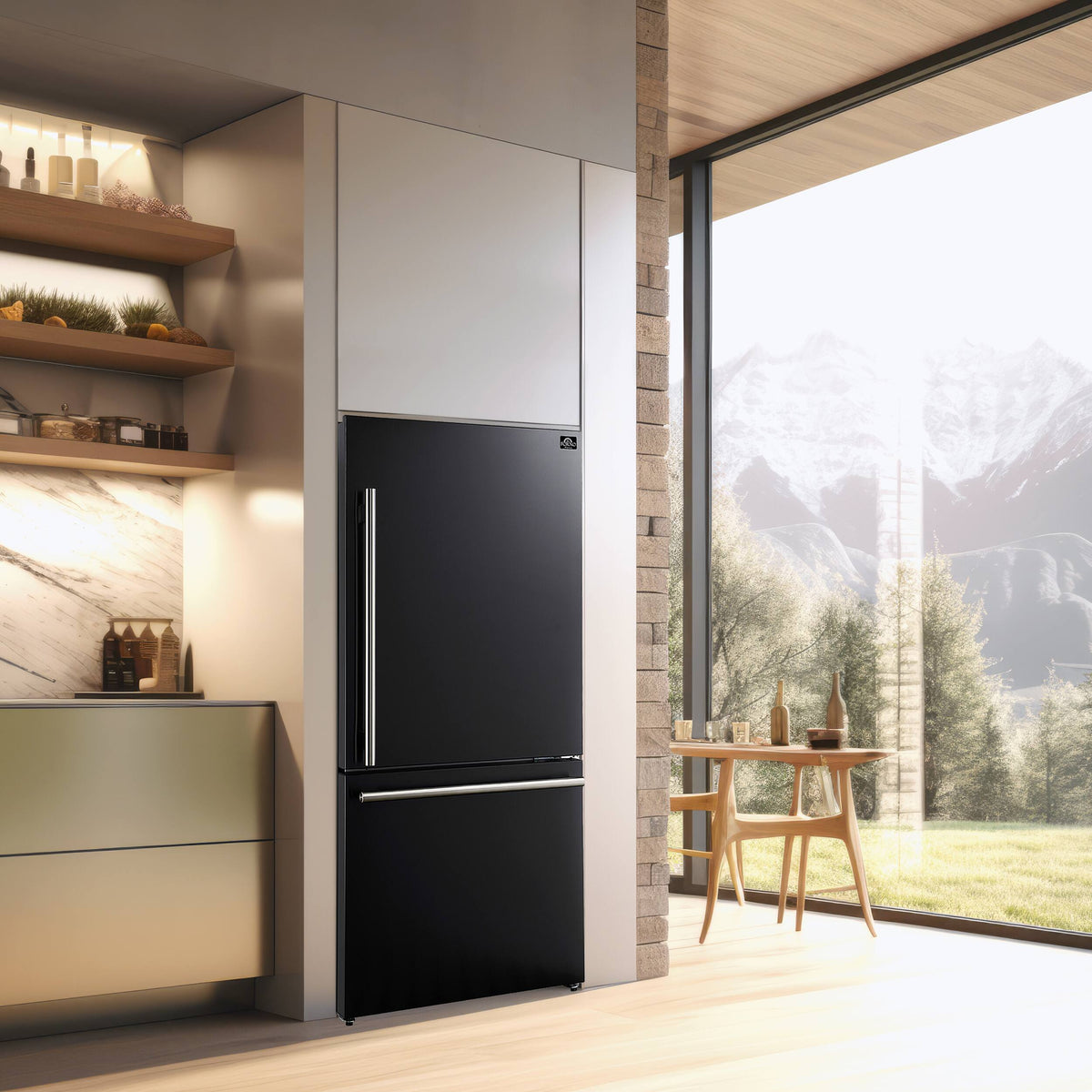 Forno Appliances - 32 in. Wide Milano Espresso 17.2 Cu. Ft. Counter-Depth Bottom Freezer Refrigerator with Right Swing Door - Black