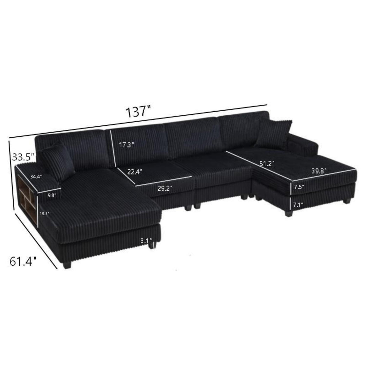 Sofá convertible en forma de U, chaise longue grande de 4 plazas para salón