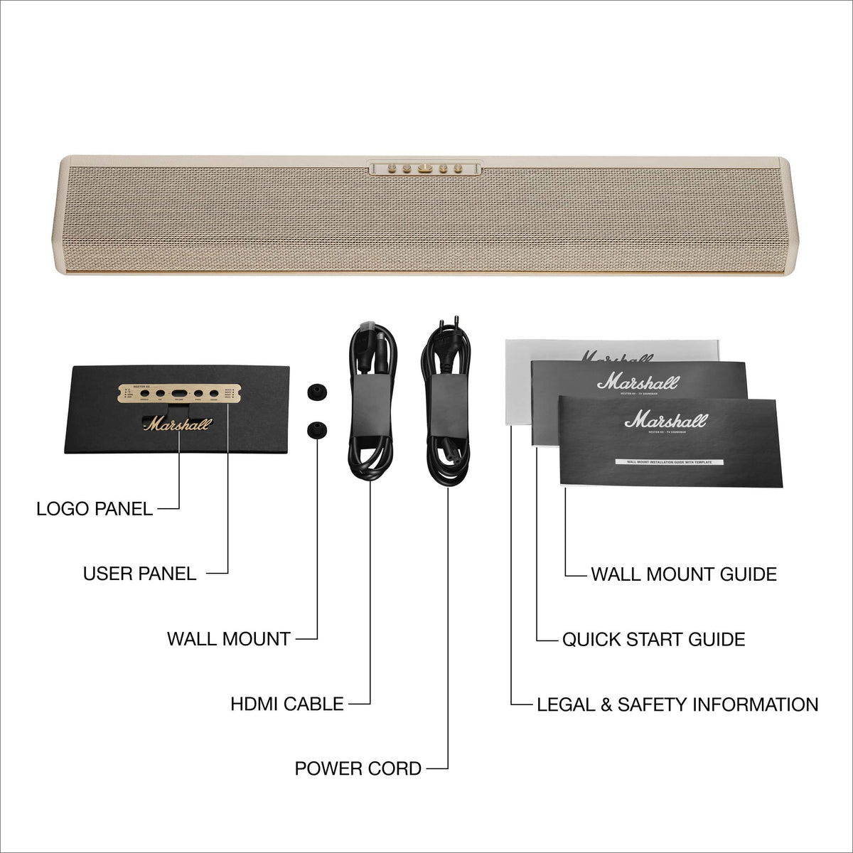 Marshall - Heston 60 Soundbar with Dolby Atmos Immersive Sound for TV / Movies / Music - Cream