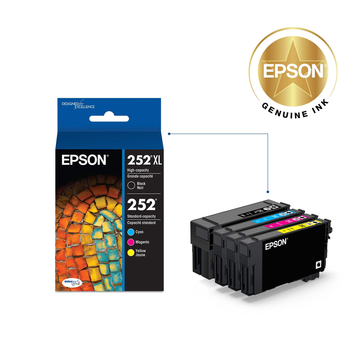 Epson - 252 4-Pack Ink Cartridges High Capacity and Standard Capacity - Black/Cyan/Magenta/Yellow