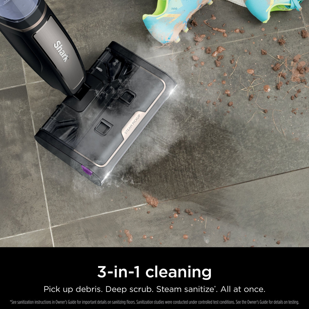 Shark - Pickup 3-in-1 Steam Mop, Pick-Up, Sanitize* - Black/Stone Metallic