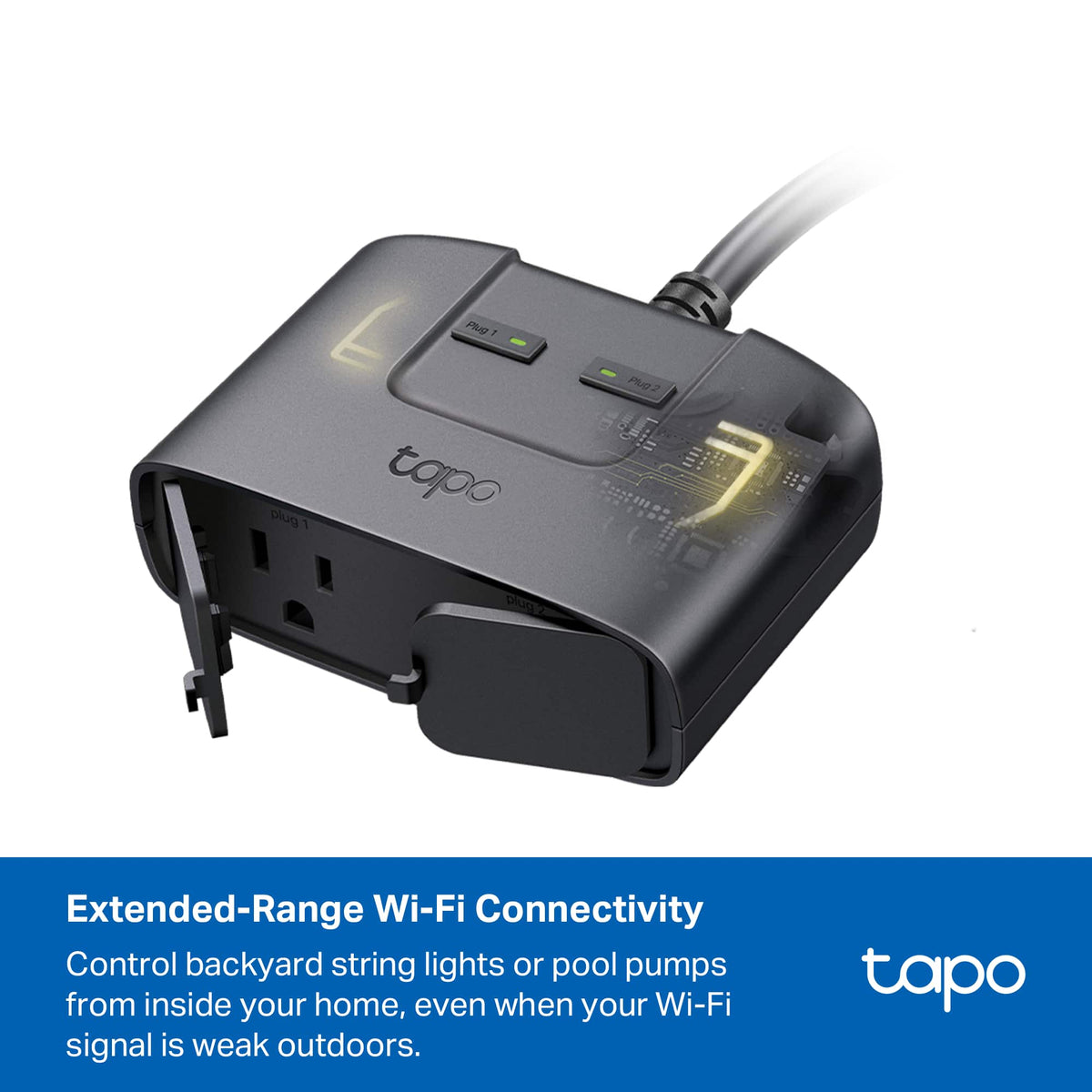 TP-Link - Tapo Smart Wi-Fi Outdoor Dual Plug - Control & Schedule Holiday Decorations & Outdoor Lights - Black