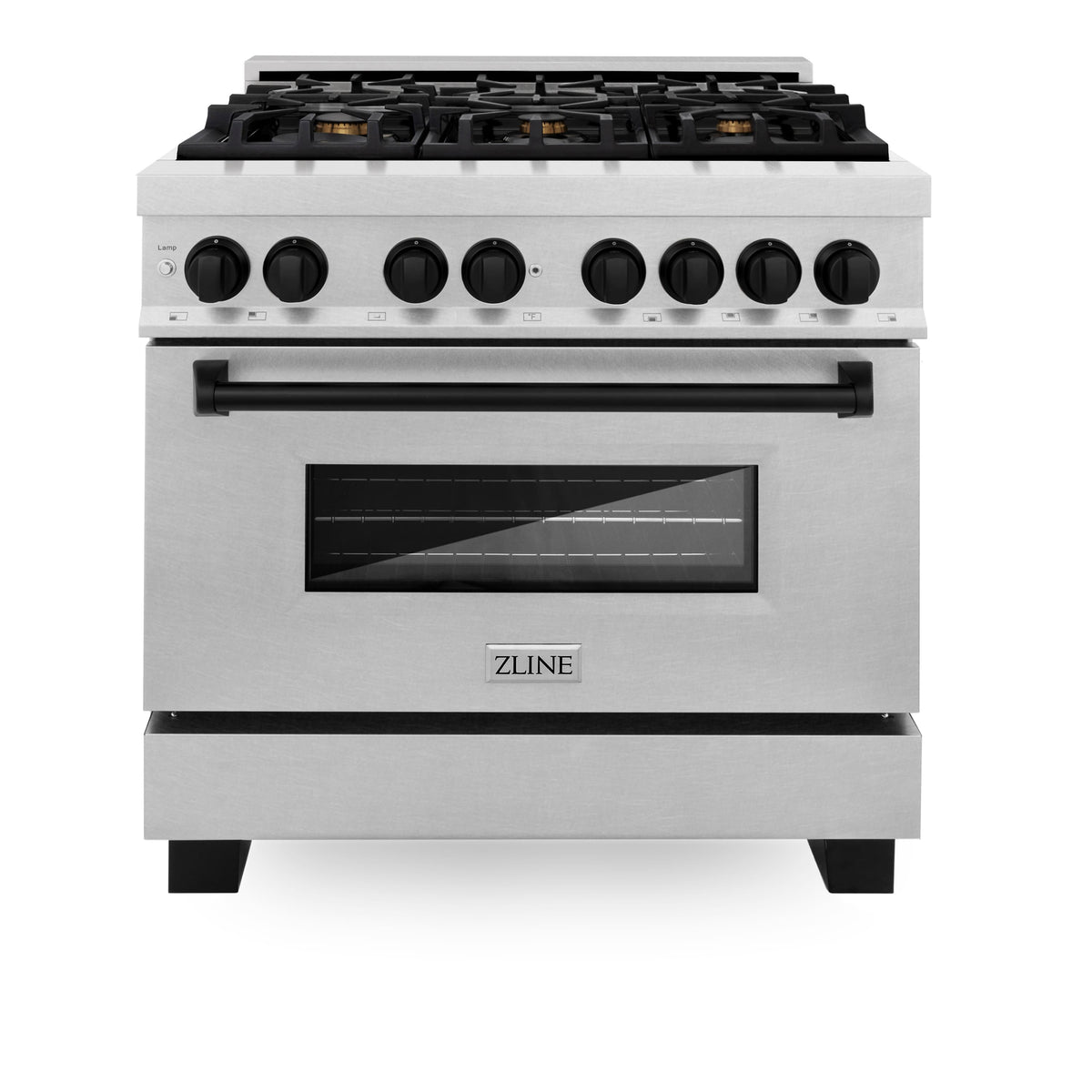 36 in. Wide 6 Burner ZLINE Autograph Legacy Dual Fuel Range in Satin Steel & Black Accents (RASZ-SN-36-MB) - Stainless Steel