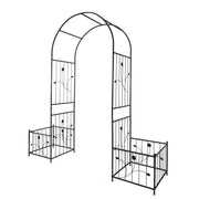 Metal Garden Arch With Two Plant Stands Wide High Climbing Plants Support Rose Arch Outdoor - Black
