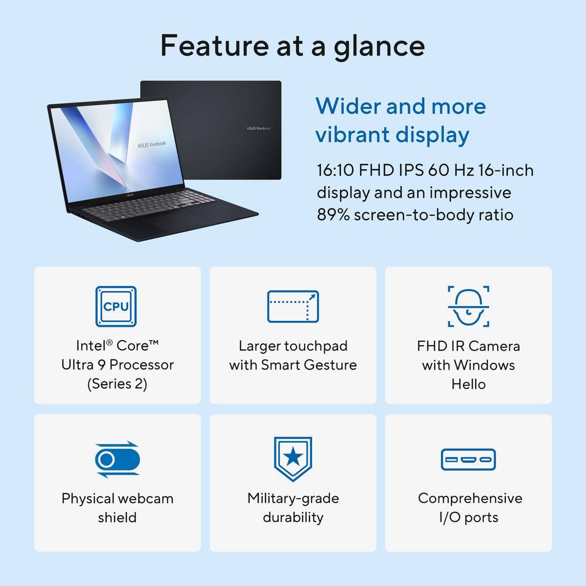 ASUS - Vivobook 16 16" WUXGA Display - Intel Core Ultra 9 285H - 16GB RAM - 1TB SSD - Quiet Blue
