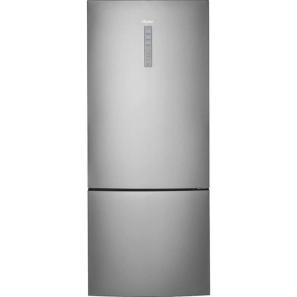 Haier - 28 in. Wide 15 Cu. Ft. Bottom-Freezer Refrigerator with Quick Cool and Freeze - Stainless Steel