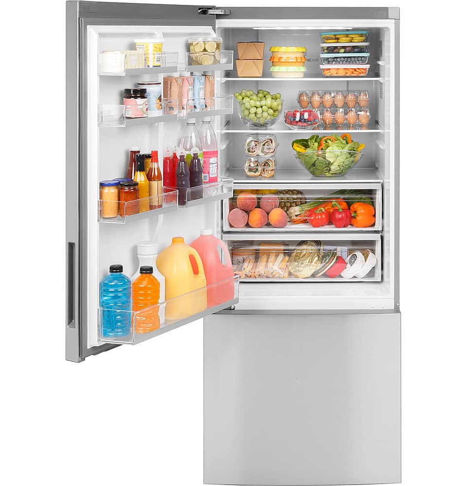 Haier - 28 in. Wide 15 Cu. Ft. Bottom-Freezer Refrigerator with Quick Cool and Freeze - Stainless Steel