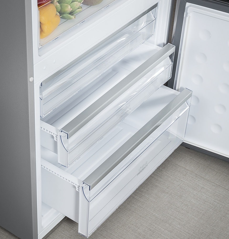 Haier - 28 in. Wide 15 Cu. Ft. Bottom-Freezer Refrigerator with Quick Cool and Freeze - Stainless Steel