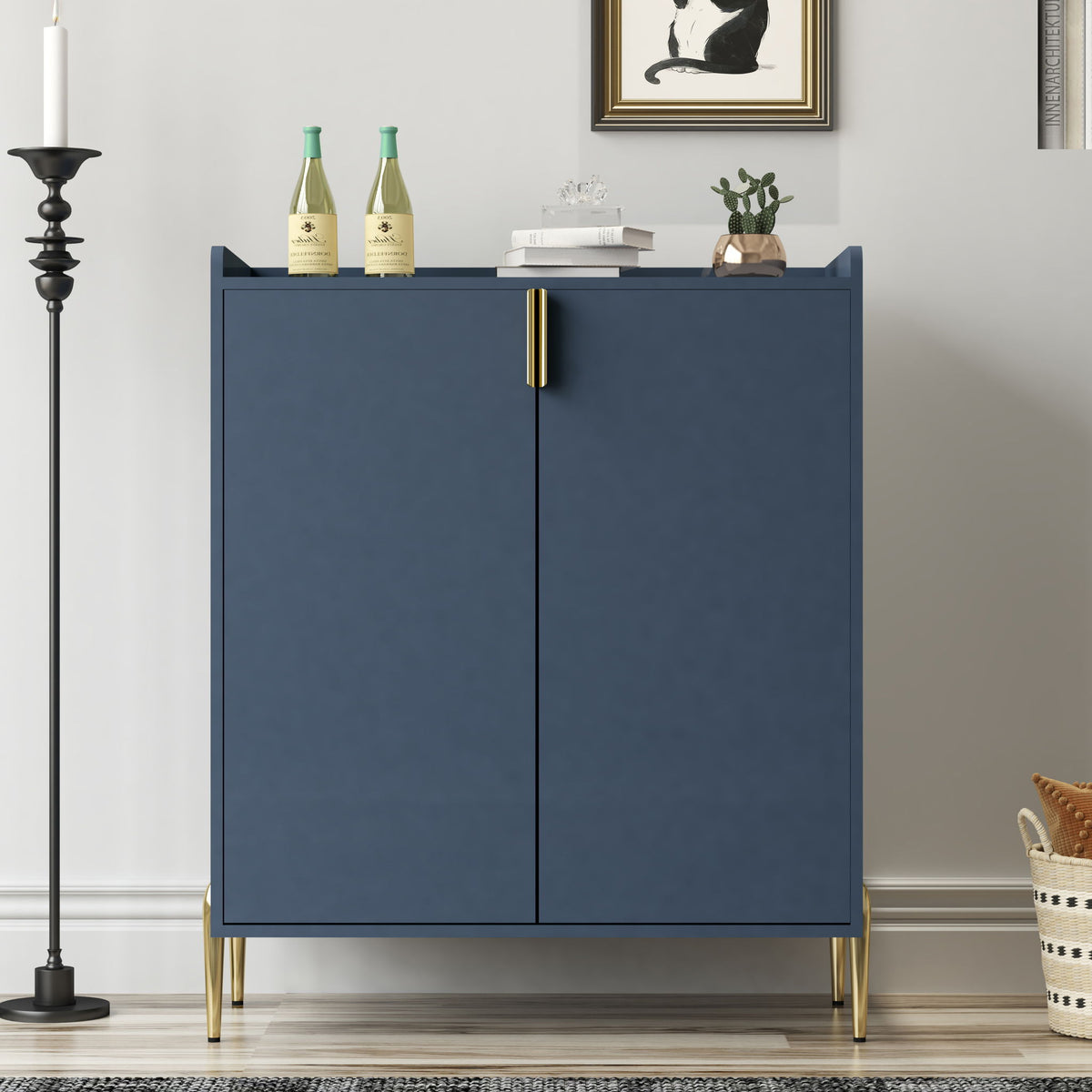 Mueble Bar Para Vinos Con Estante Ajustable, Aparador De 2 Puertas Con Bisagras De Cierre Suave Y Patas