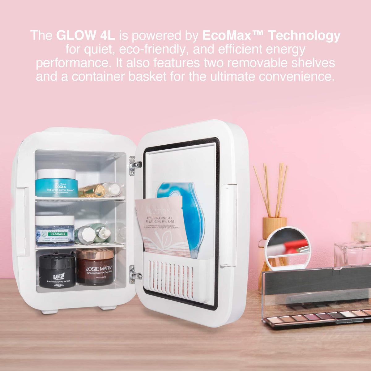 Cooluli - Glow Beauty 4L Mini Fridge with Mirror LED - White