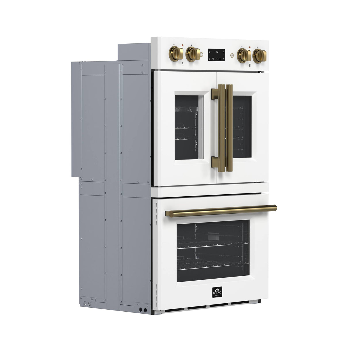 Forno Appliances - Asti 7.36 Cu. Ft. Electric Double Wall Oven with Upper French Doors and Antique Brass Accents - White