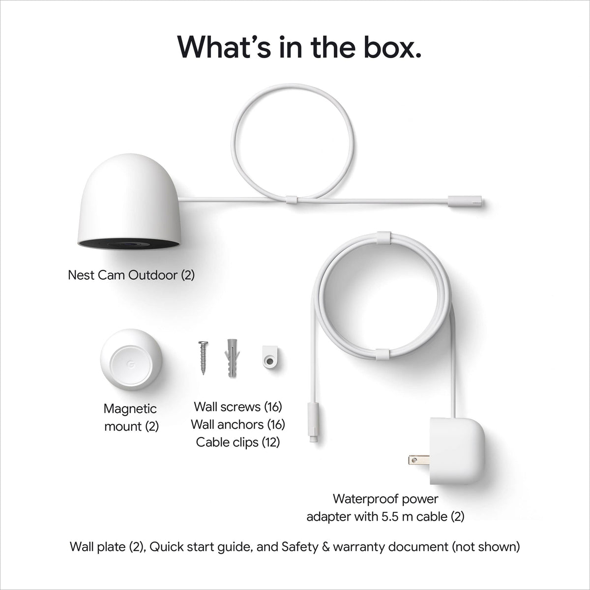 Google - Nest Cam Outdoor (wired, 2nd gen) - 2K Video and Gemini - 2-Pack - Snow