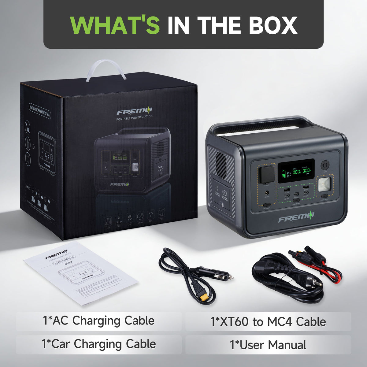 Fremo - X800 Portable Power Station (512 Wh Capacity) - Gray