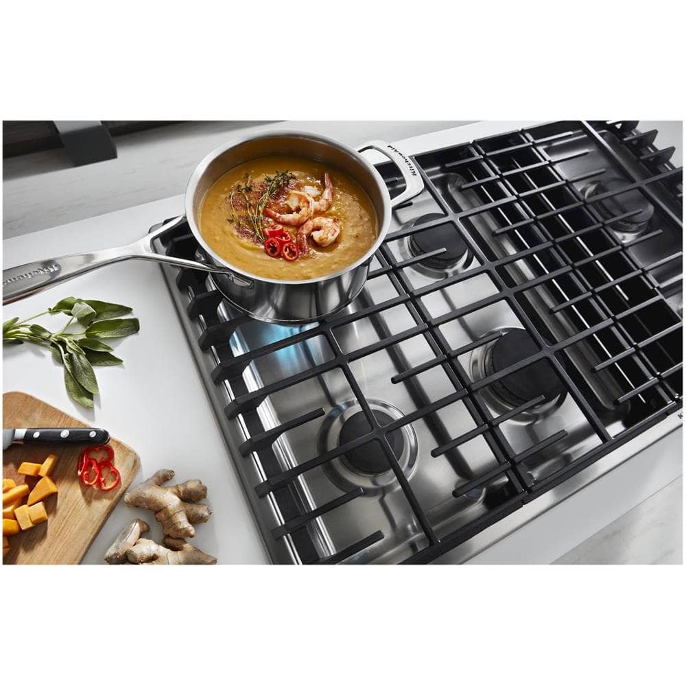 KitchenAid - 36 in. Wide 5 burners Gas Cooktop - Stainless Steel