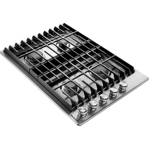 KitchenAid - 30 in. Wide 4 burners Built-In Downdraft Gas Cooktop with Automatic electronic re-ignition - Stainless Steel