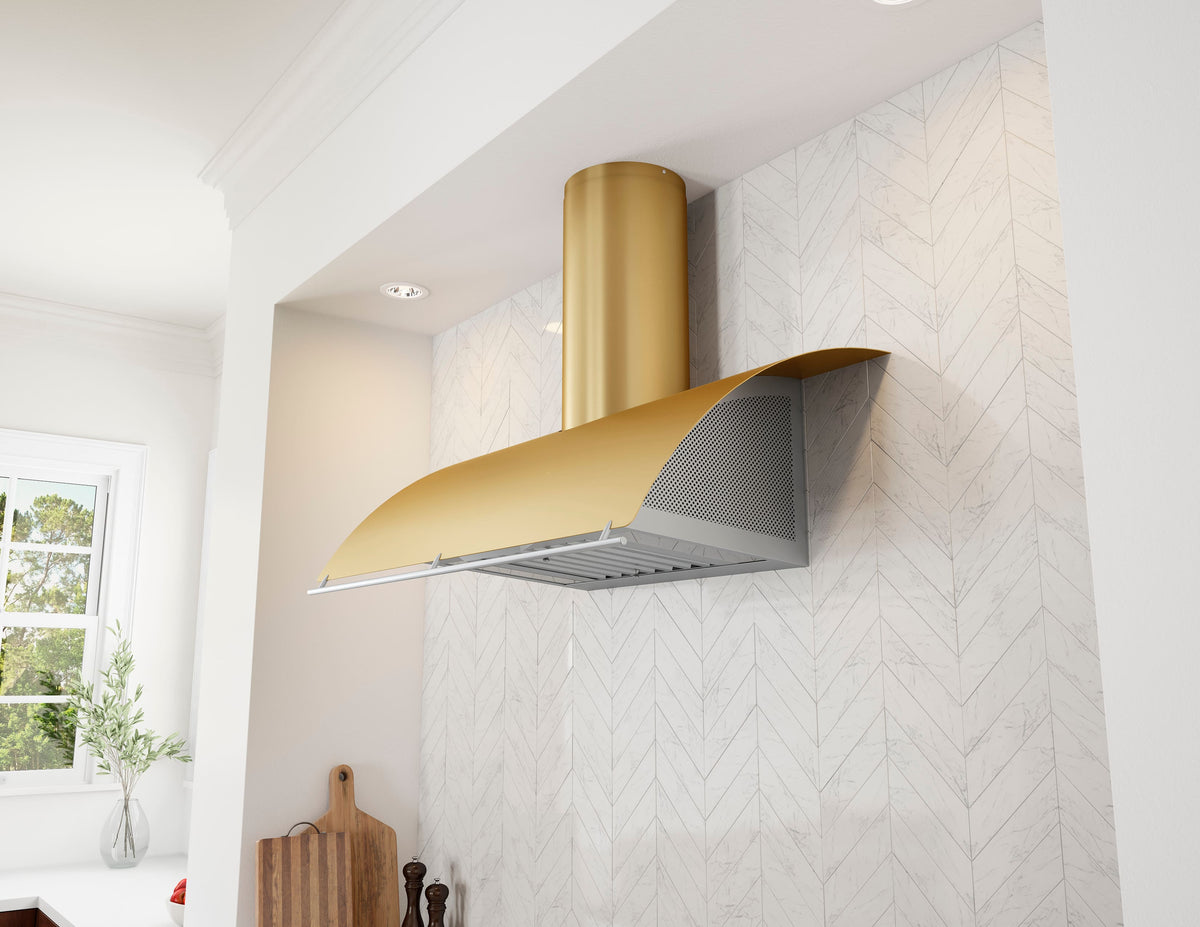 Zephyr - 42 inches - Externally Vented - Shell Range Hood - Gold