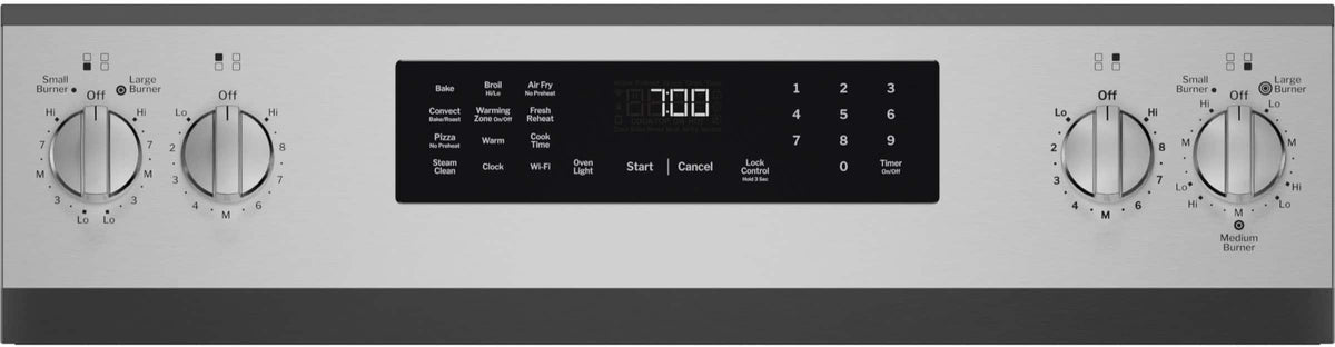 GE Profile - 30" Wide 5 Elements 5.3 Cu. Ft. Freestanding Electric Convection Range w/ Steam Clean, Air Fry, and EasyWash Oven Tray - Stainless Steel
