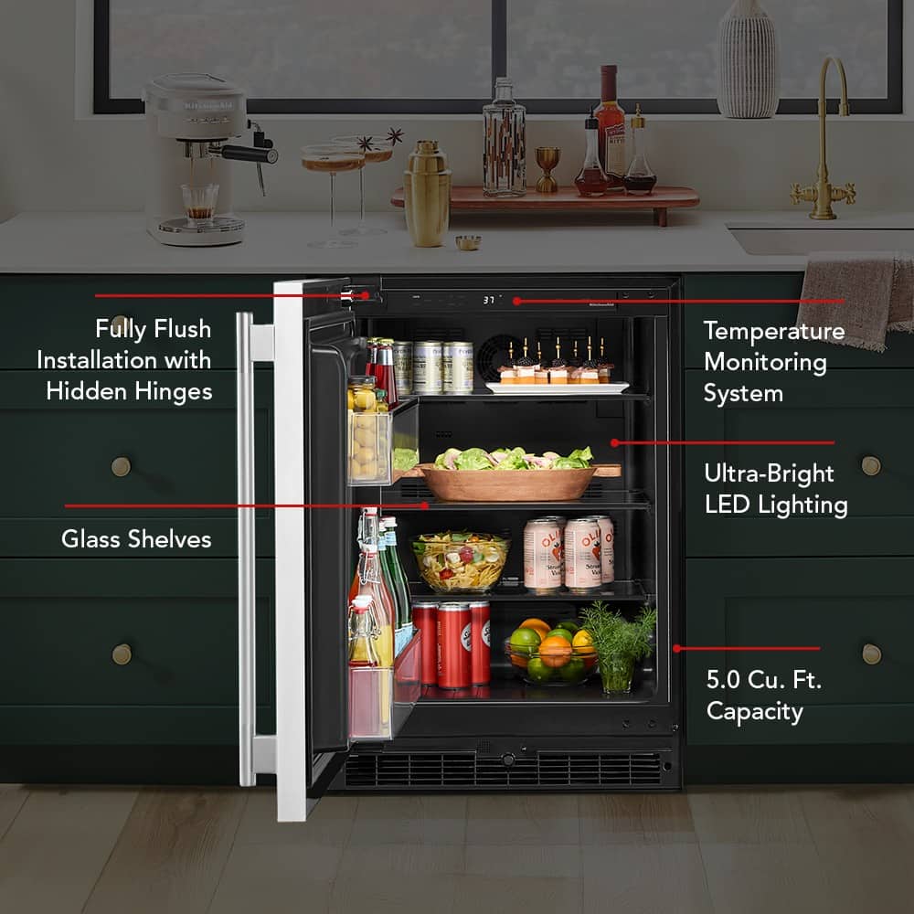 KitchenAid - 5.0 Cu. Ft. Undercounter Refrigerator - Black Cabinet/Stainless Steel Doors
